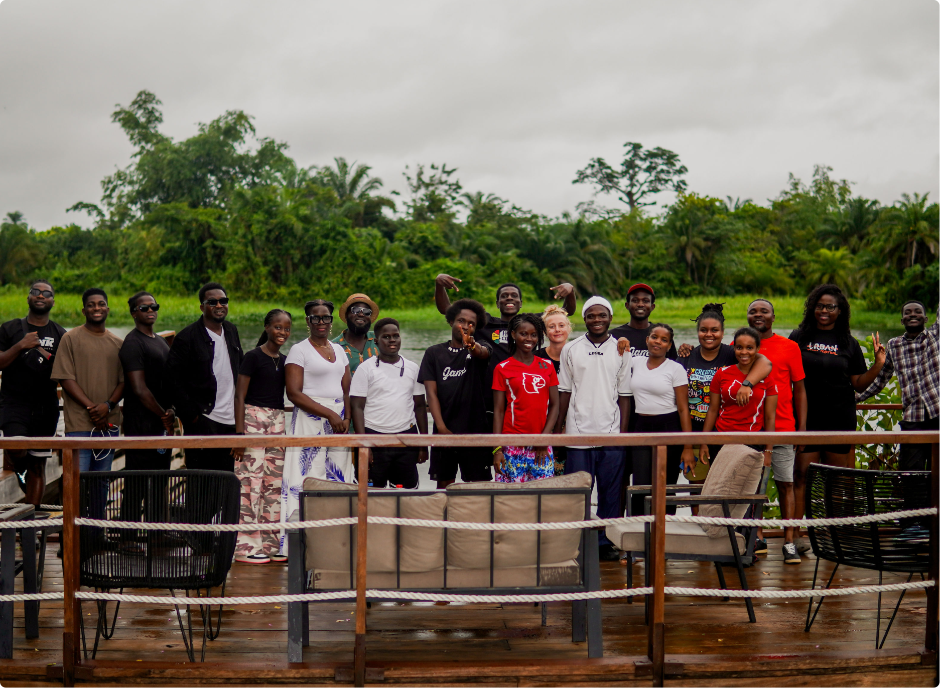 Youth and mentors gathered outdoors with DUNK